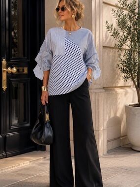 Victoria Victoria Beckham Striped Geometric Architectural Poplin Blouse Shirt